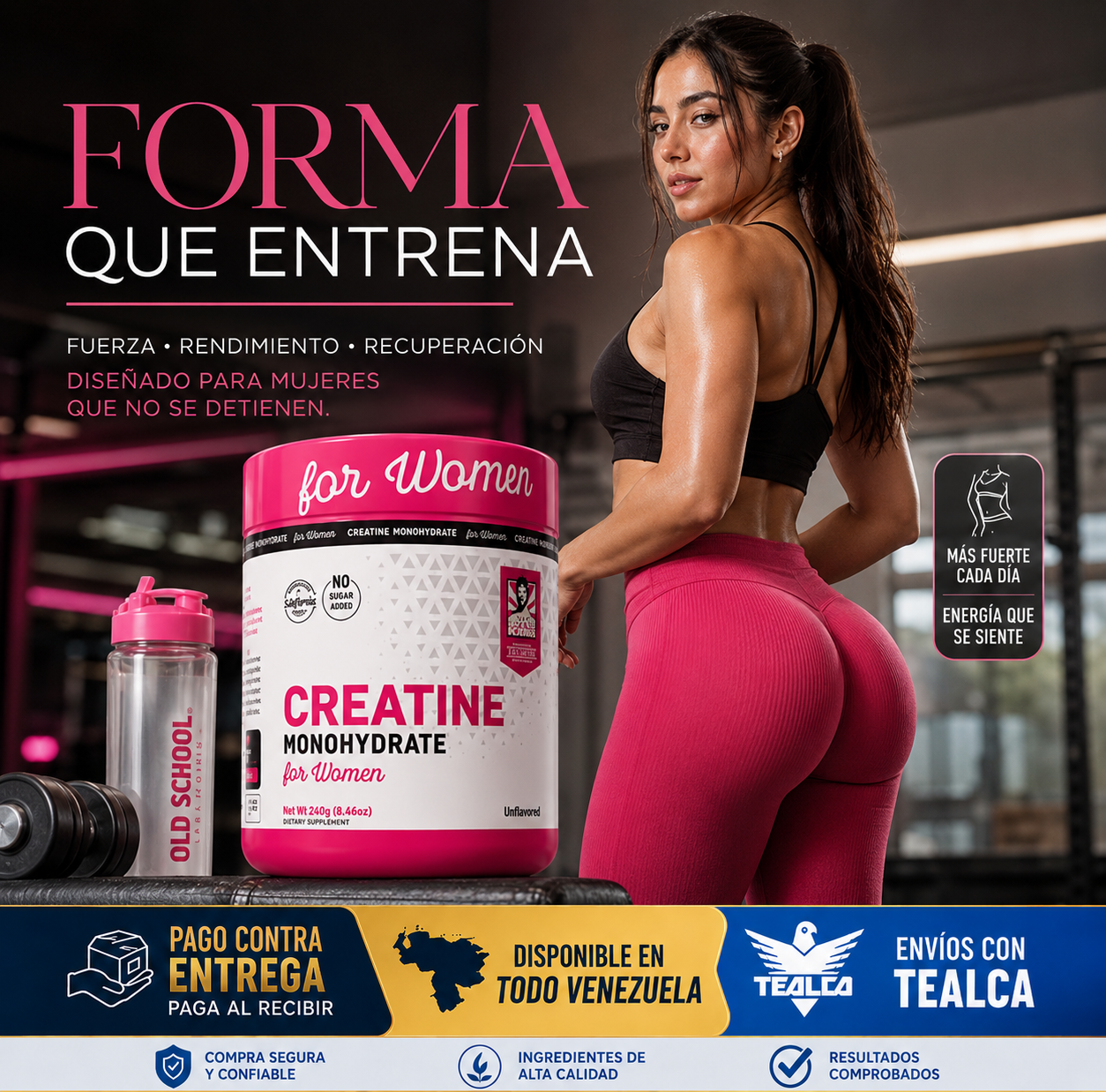 Creatina Monohidratada para Mujeres Old School Labs (240g) – Con Colágeno y BCAA