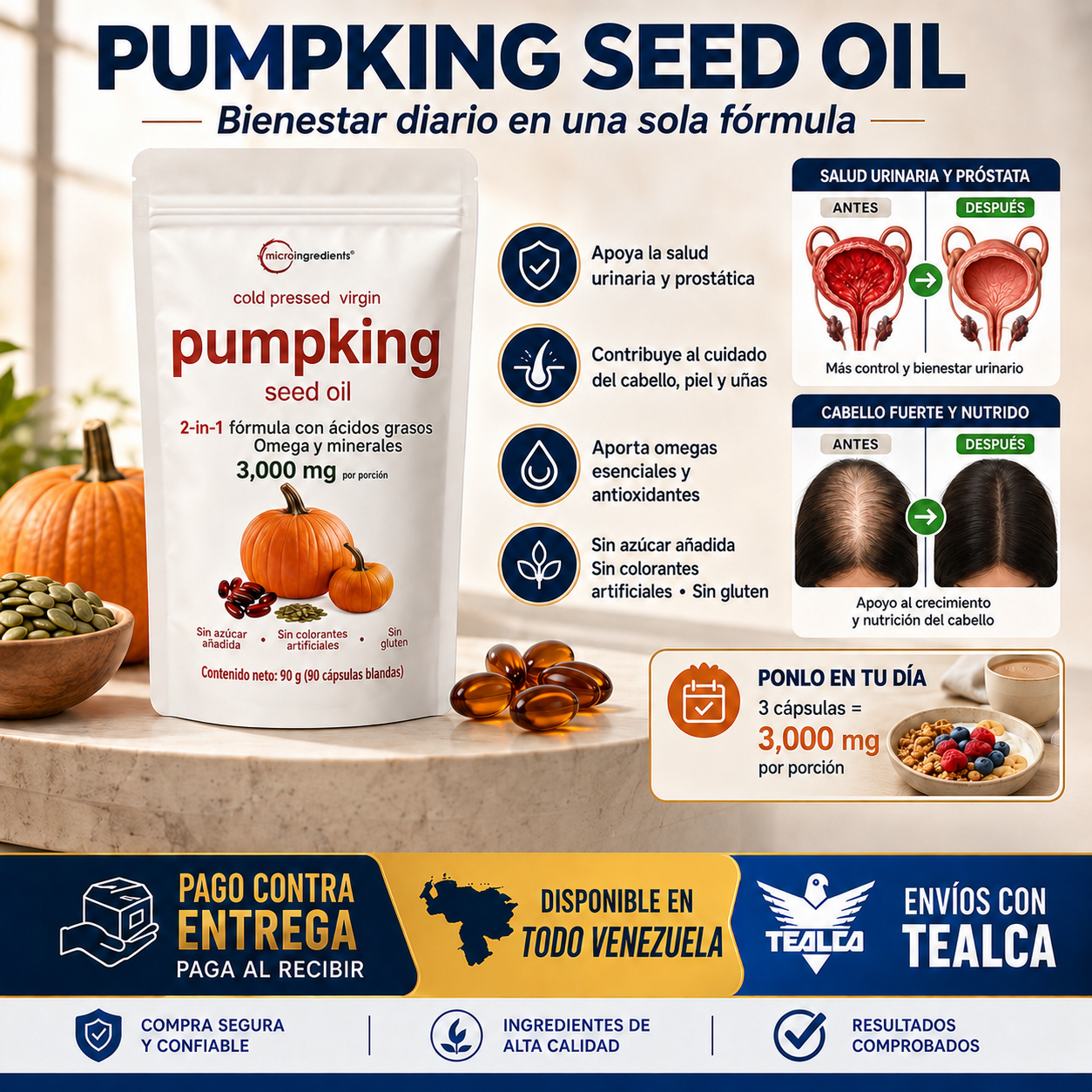 Aceite de Semilla de Calabaza 90 Cápsulas Blandas